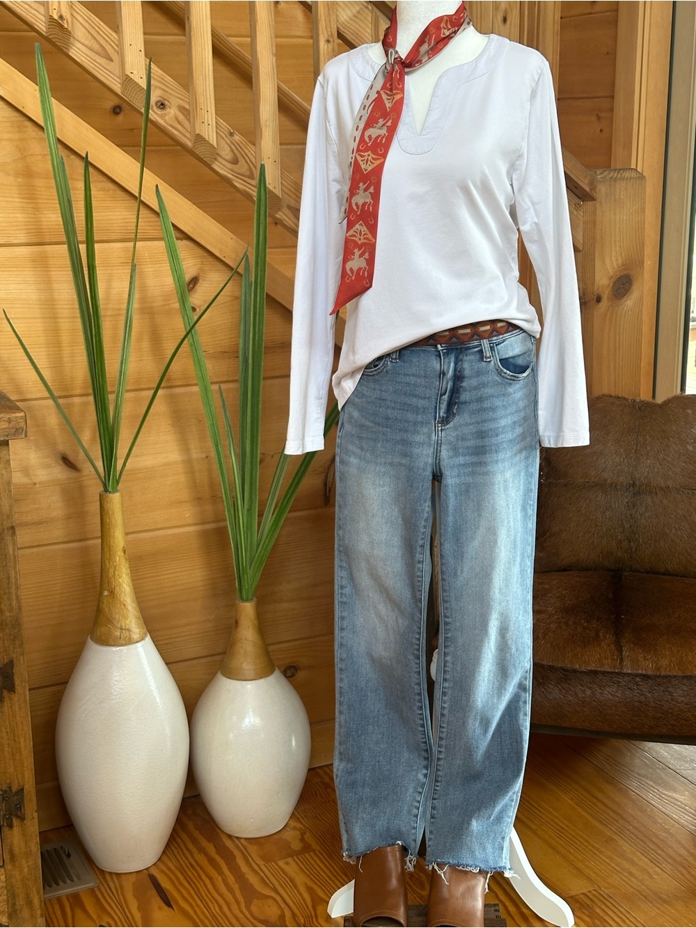 J. Jill White Long-Sleeve Split-Neck Tunic